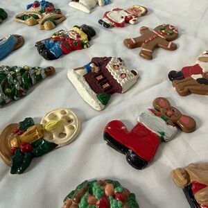 Vintage 70s/80s Retro Festive Christmas Ornaments Set-Hand painted Lot of 15